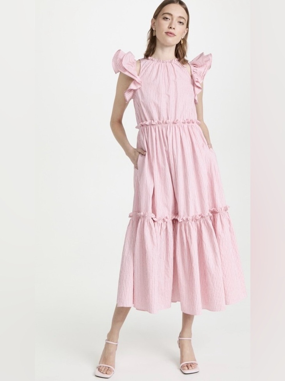 Blush Pink Ruffled Tiered Maxi Dress